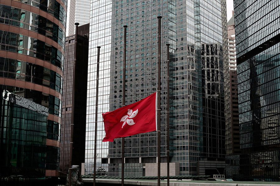 Hong Kong flag at half mast
